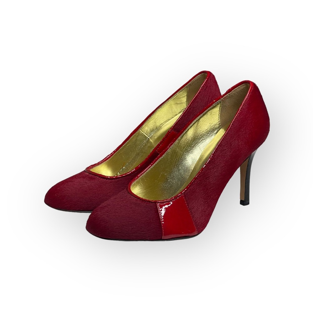 VHTF: new Goldenbleu ♛ Tina Mixed Media Pony Hair Heels Pumps ♛ Red 37.5 7M 7.5M - Picture 8 of 16